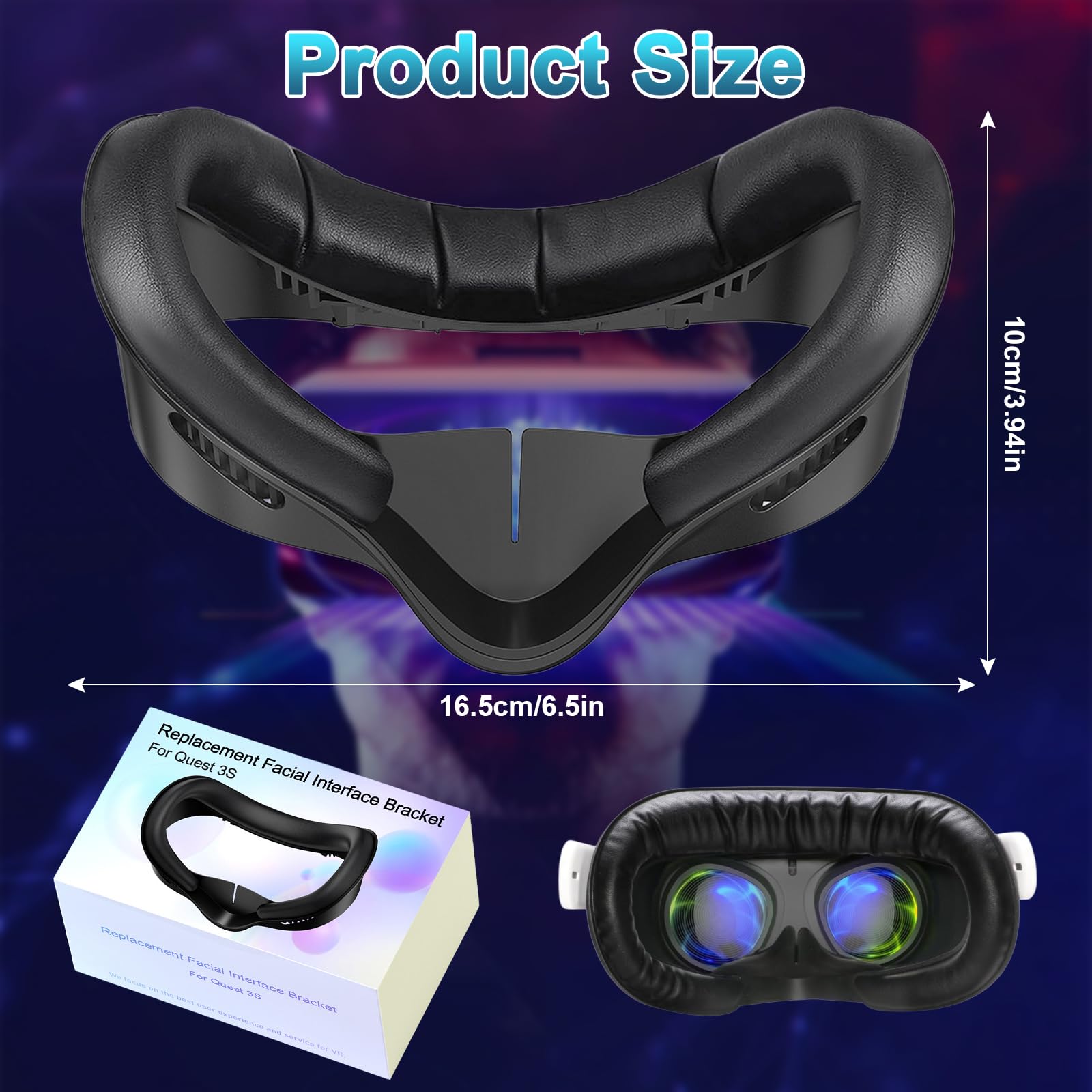 Almohadilla Facial de Realidad Virtual, Interfaz Facial Compatible con Accesorios Meta/Oculus Quest 3S, Almohadilla Facial de PU Suave como Repuesto para Quest 3S - 3