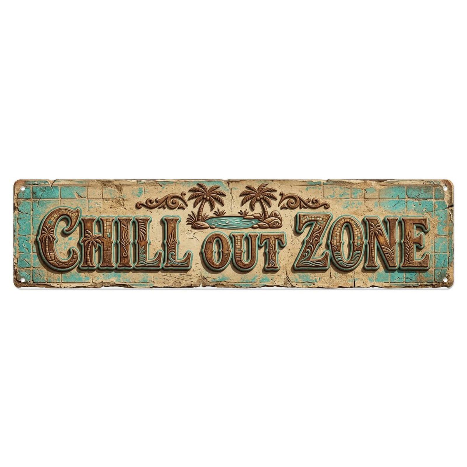 Chill Out Zone Worn Metal Tin Skinny Sign Plaque Wall Decor for Cafe, Club Bar, Office, Home Garden Metal Poster 4x16Inch