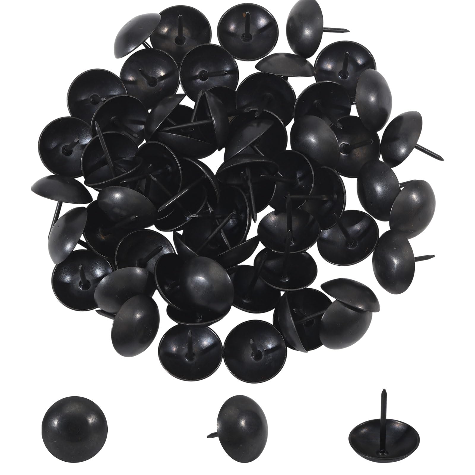 CONCHLERY 60 Pcs 1 Inch Decorative Nails Iron Clavos Round Decorative Door Studs for Wood Furniture Farm Barn Door Cabinets, Black