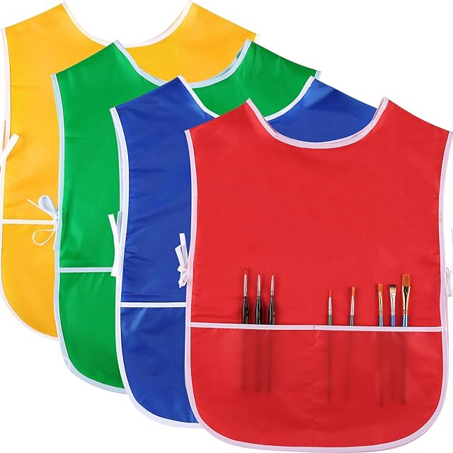 SATINIOR 4 Pieces Art Smock for Kids Artist Smock Waterproof Painting Apron Painting Smocks for Children, 4 Colors