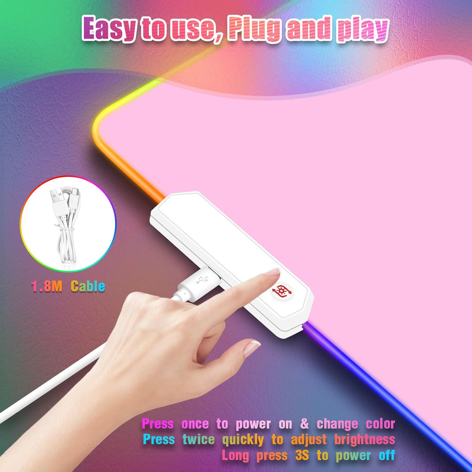 Pink RGB Gaming Mouse Pad I Large Mousepad with 14 Led Light Modes I Keyboard Pad Gaming Desk Mat I Non-Slip Rubber Base Big Mouse Mat for Gamer I 900x400x4mm Waterproof Mousepad for Game PC MacBook - Image 5