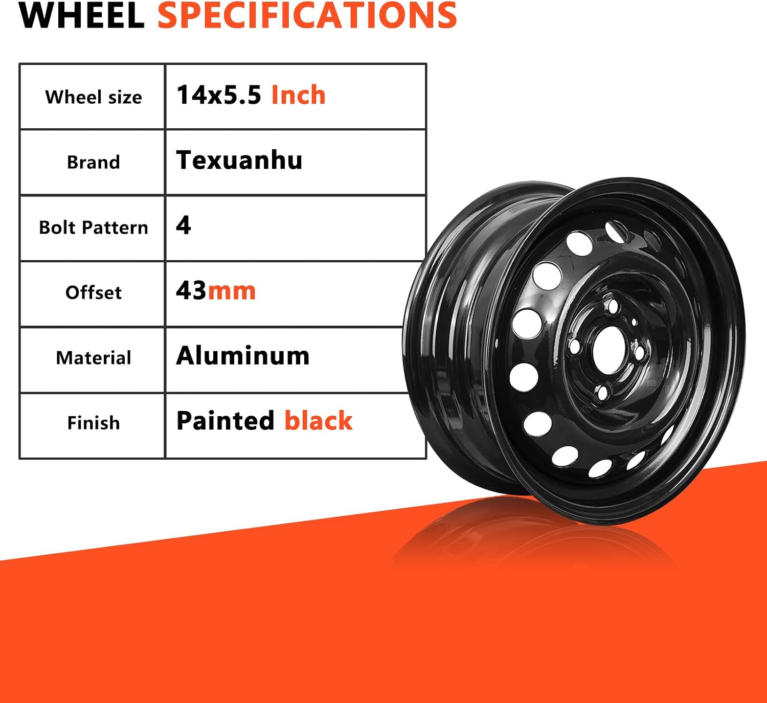 New 14 inch rims for Hyundai Accent 2006-2017 painted black 14x5.5 inch OEM Factory Replacement Rims （1 packs）