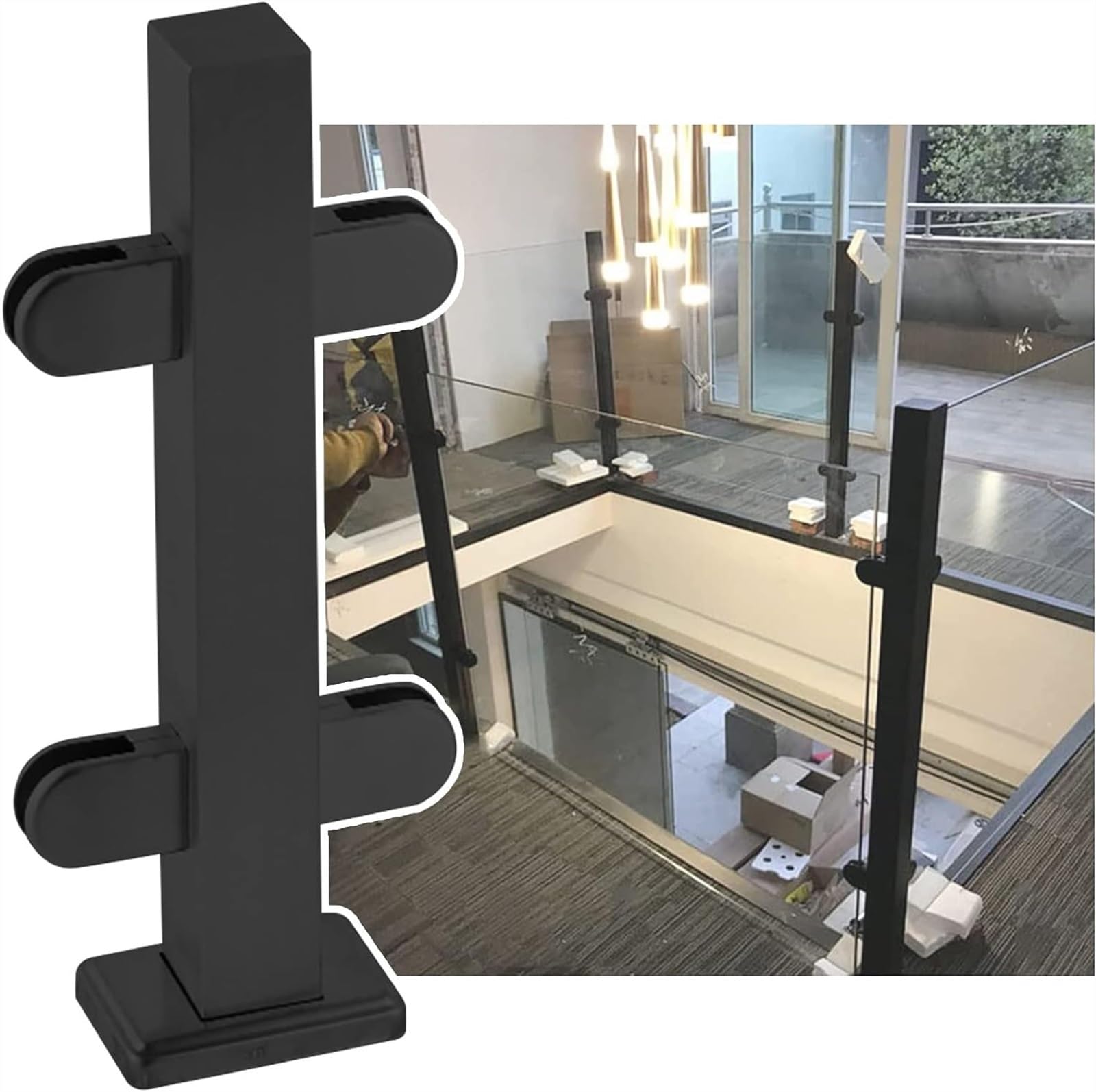 Poste de barandilla de vidrio para terrazas y escaleras, kit de acero inoxidable negro de 85cm.