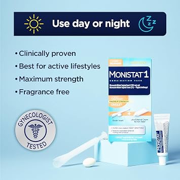 Monistat 1-Day Yeast Infection Treatment, Miconazole Ovule Insert + Cream | Maximum Strength Ovule Insert + External Itch Relief Cream. Fast relief from itchiness, odor, and irritation.