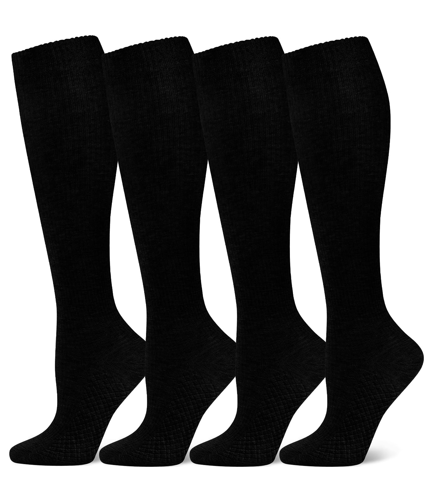 Photo 1 of Breslatte Cotton Compression Socks for Women Men 8-15 mmHg Comfort&Mild Knee High Wide Calf Support Stockings for Travel Pregnancy 4black S/M