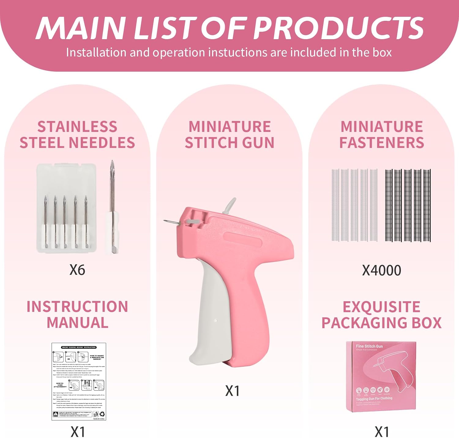 Mini Stitch Gun Kit, Stitchy Gun,Quick Clothing Fixer,Tagging Gun for Clothing, Mini Sewing Micro Tagging Gun - Includes 6 Needle2000 Black Fasteners & 2000 White Fasteners (Pink) - Image 6