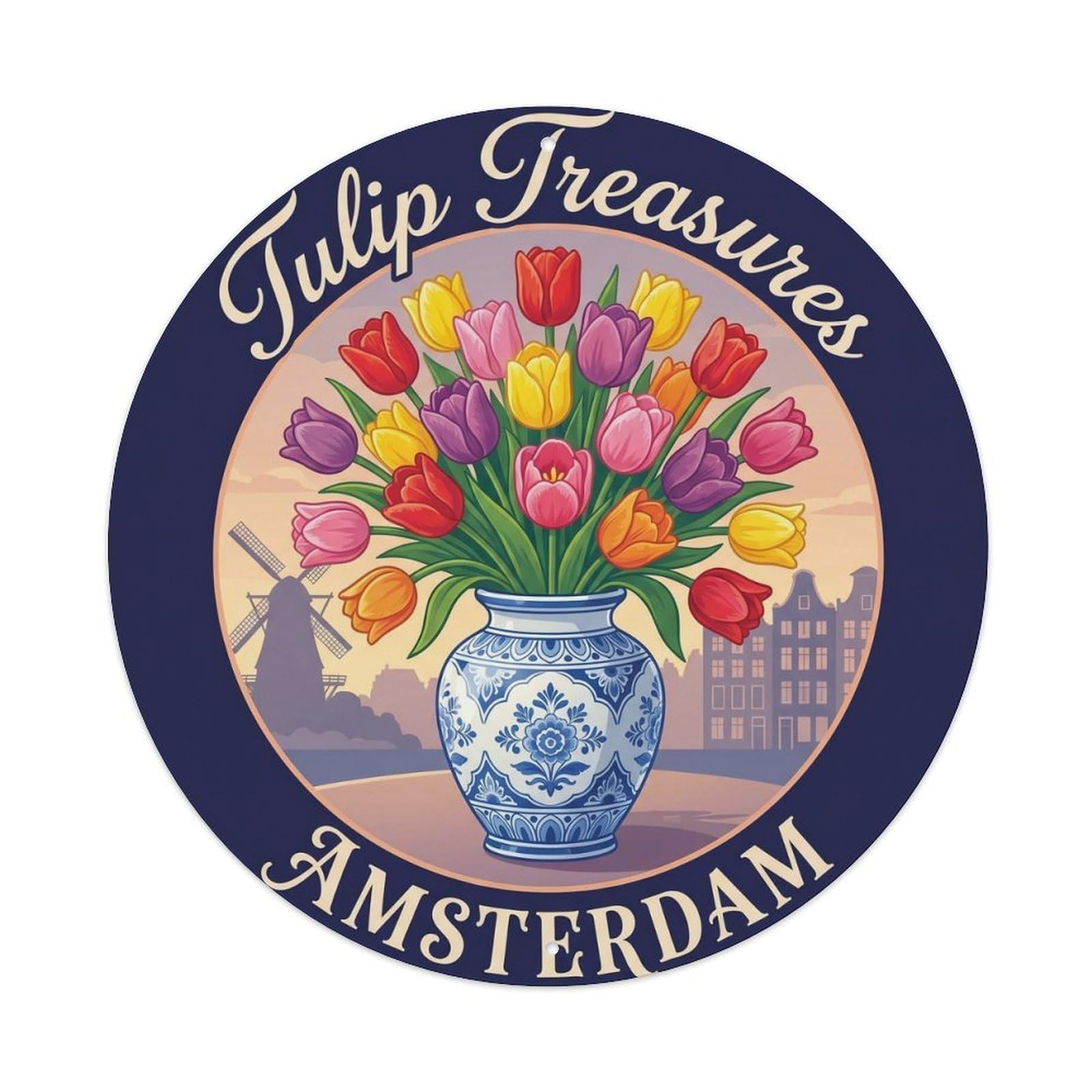 Vintage Travel Amsterdam Tulip Bouquet Metal Tin Sign Plaque