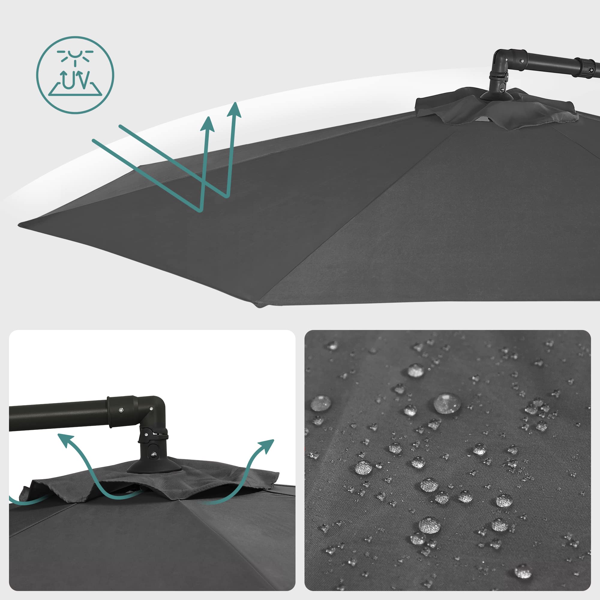 SONGMICS Parasol ogrodowy na wsporniku, 3 m, bananowy parasol tarasowy z podstawą, wiszący parasol z korbą do otwierania zamykania, osłona przeciwsłoneczna z ochroną UPF 50+