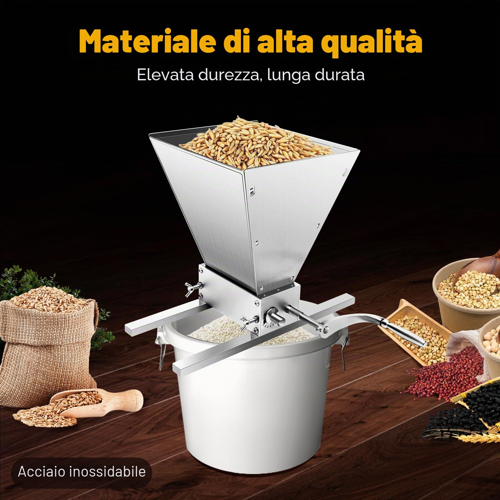 Mulino a mano | Mulino professionale a 2 rulli | Ruote in acciaio inox | Completamente regolabile | Portata fino a 8 lbs/min