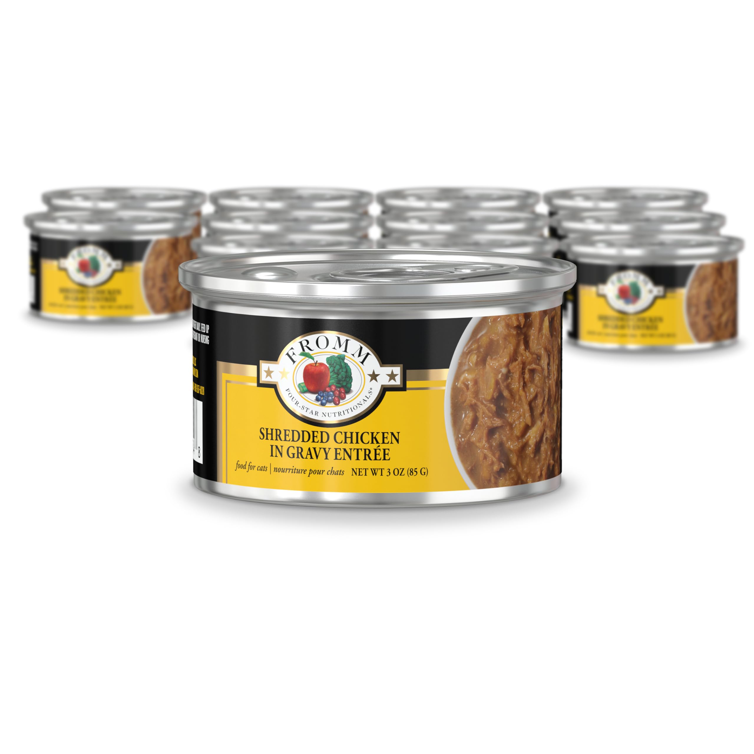 Fromm Four-Star Nutritionals Shredded Chicken in Gravy Entrée - Premium Wet Cat Food - Chicken Recipe - Case of (12) 3 oz Cans