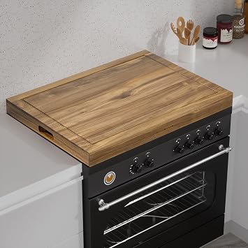Acacia Wood Stove Cover for Gas & Electric Burners, 29.21 x21.22 x2.12'' Inner Noodle Board with Handles, Cutting Board with Juice Groove, Serving Tray Natural Acacia