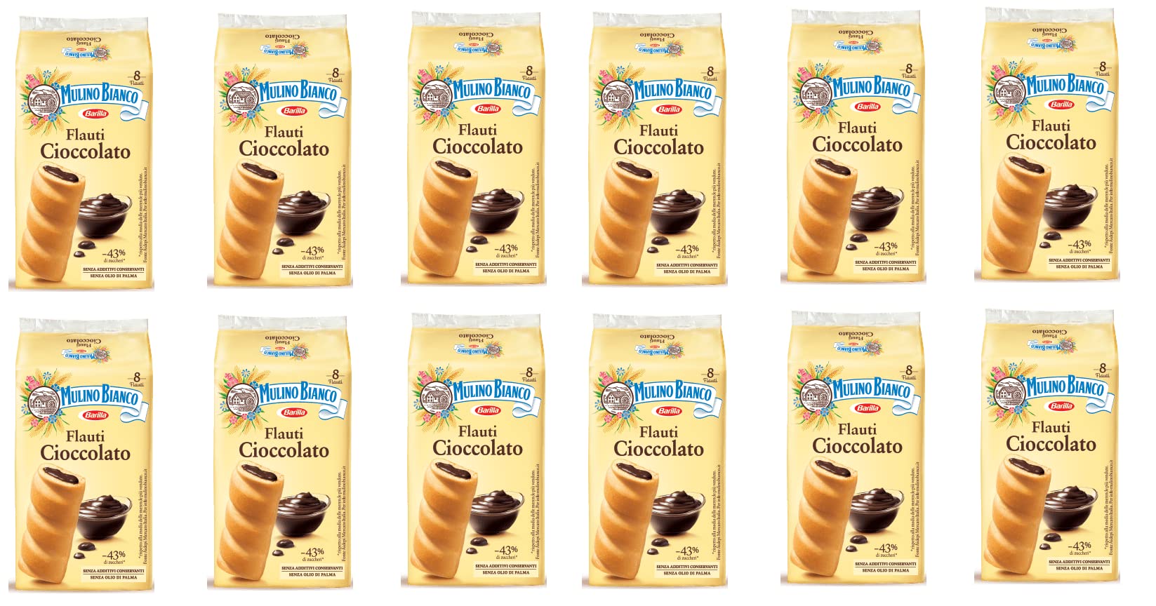 96x Mulino Bianco Kuchen mit Schokolade Flauti 35g kekse schoko riegel snack
