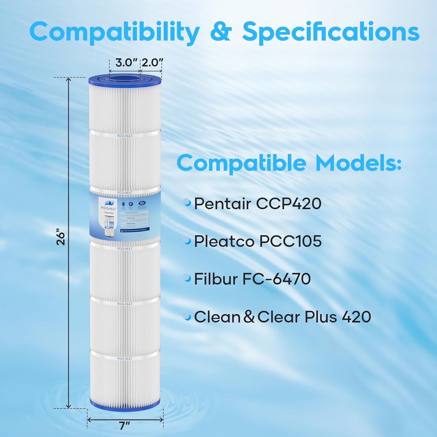 CCP420 Pool Filter Cartridges Replacement for PCC105,FC-1977,PCC105-PAK4,C-7471,178584,FC-6470,R173576,Ultral-A6,817-0106,Clean＆Clear Plus 420,105Sq.ft,4 Pack