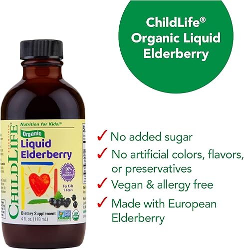 Miniatura 6 de CHILDLIFE Essentials Jarabe de saúco orgánico para niños, saúco líquido para niños pequeños, gotas de extracto de saúco, tintura para bebés, niños