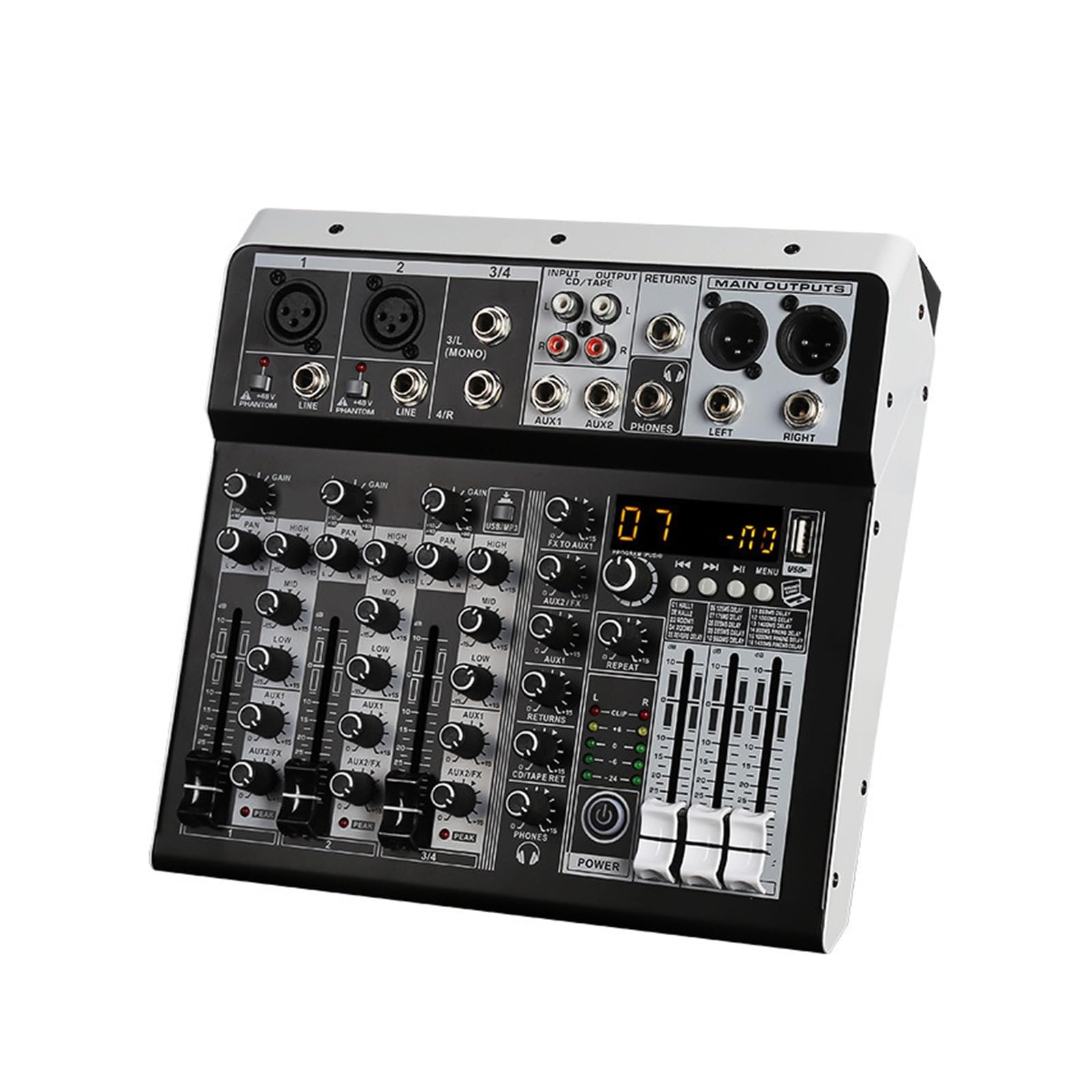 Mikser DJ-ski, Mikser Audio Z Efektami Dla Początkujących 4-kanałowe Wejście Stereo Transmisja Na Żywo 8-kanałowy Mikser Wtyczka Miksera Stereo(4 Channle)