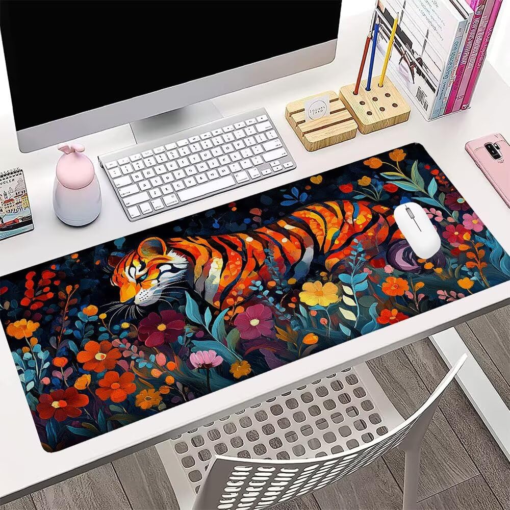 Alfombrilla de Mouse para Juegos, Colore, XXL, Antideslizante, Impermeable, Diseño de Tigre, Extendido, Grande, 1200x600x3mm, para PC, Laptop, Ufficio, Famiglia d-142