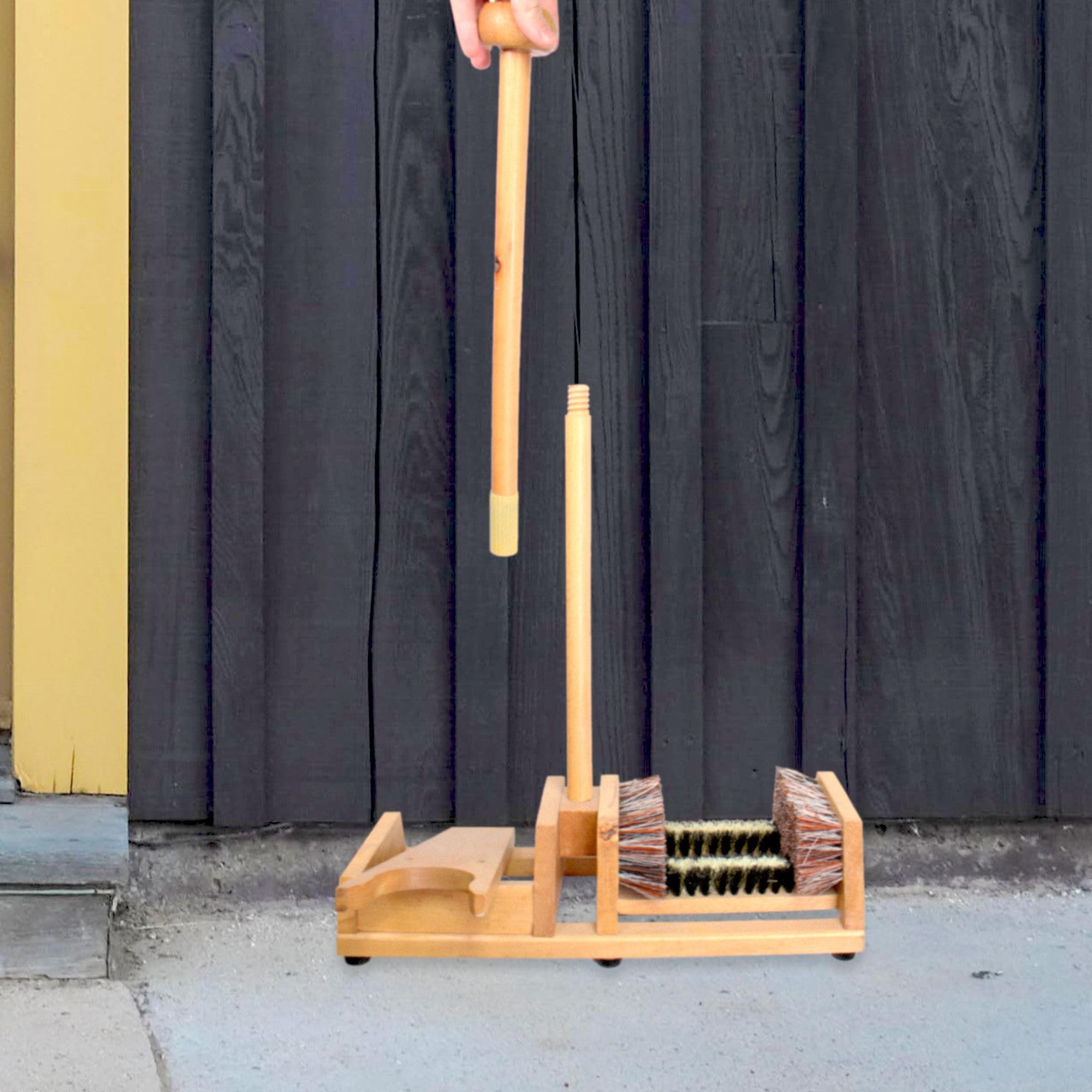 Sacabotas / 4 Cepillos - Sacabotas con Palo de equilibrio - Cepillo, Rascador de botas, limpia zapatos - Práctico para retirar las botas sin esfuerzo - 90 cm - Madera