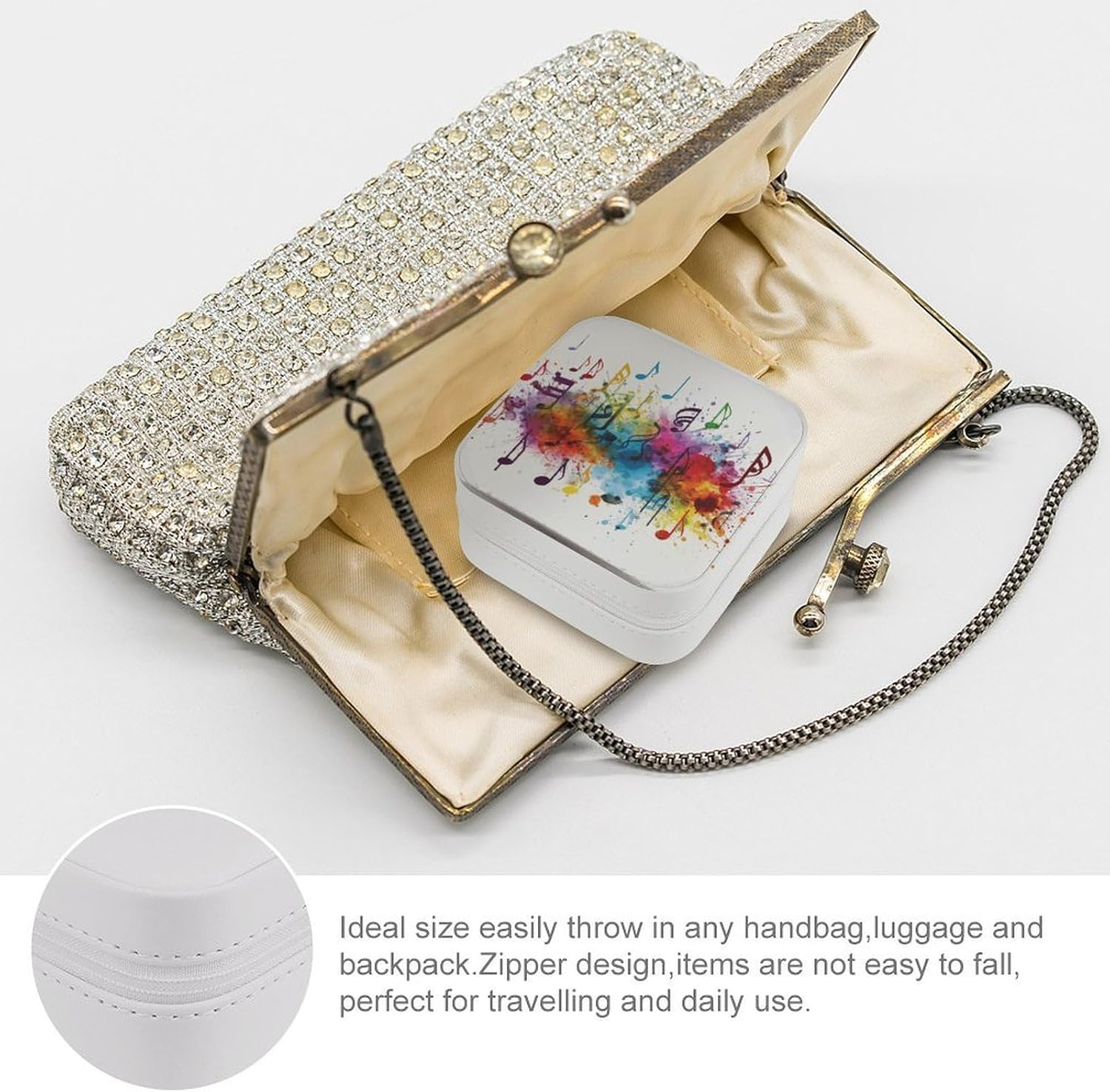 Colorful Music Jewelry Box PU Leather Mini Jewelry Case Personalized Jewelry Case Portabl Jewelry Box for Womens Rings Earrings Necklaces Bracelets Watch Gifts image 3