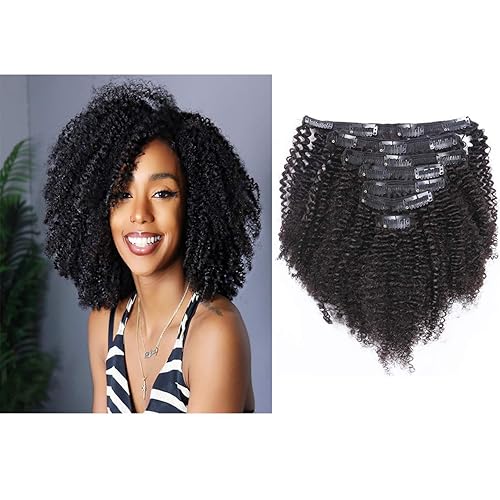 Loxxy Afro rizado extensiones de clip grueso 100 virgen Remy cabello humano 4B 4C negro natural 7 piezas con 17 clips 423onzas120 g por juego