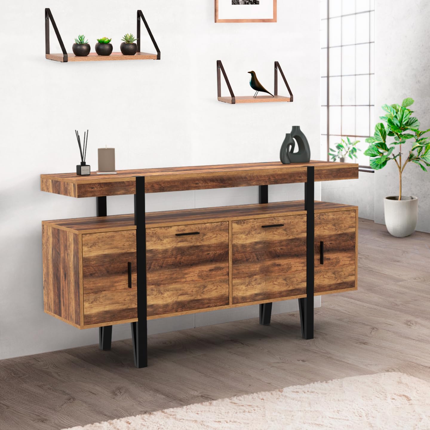 IDMarket Austria - Aparador (140 cm, 4 puertas, patas de alfiler