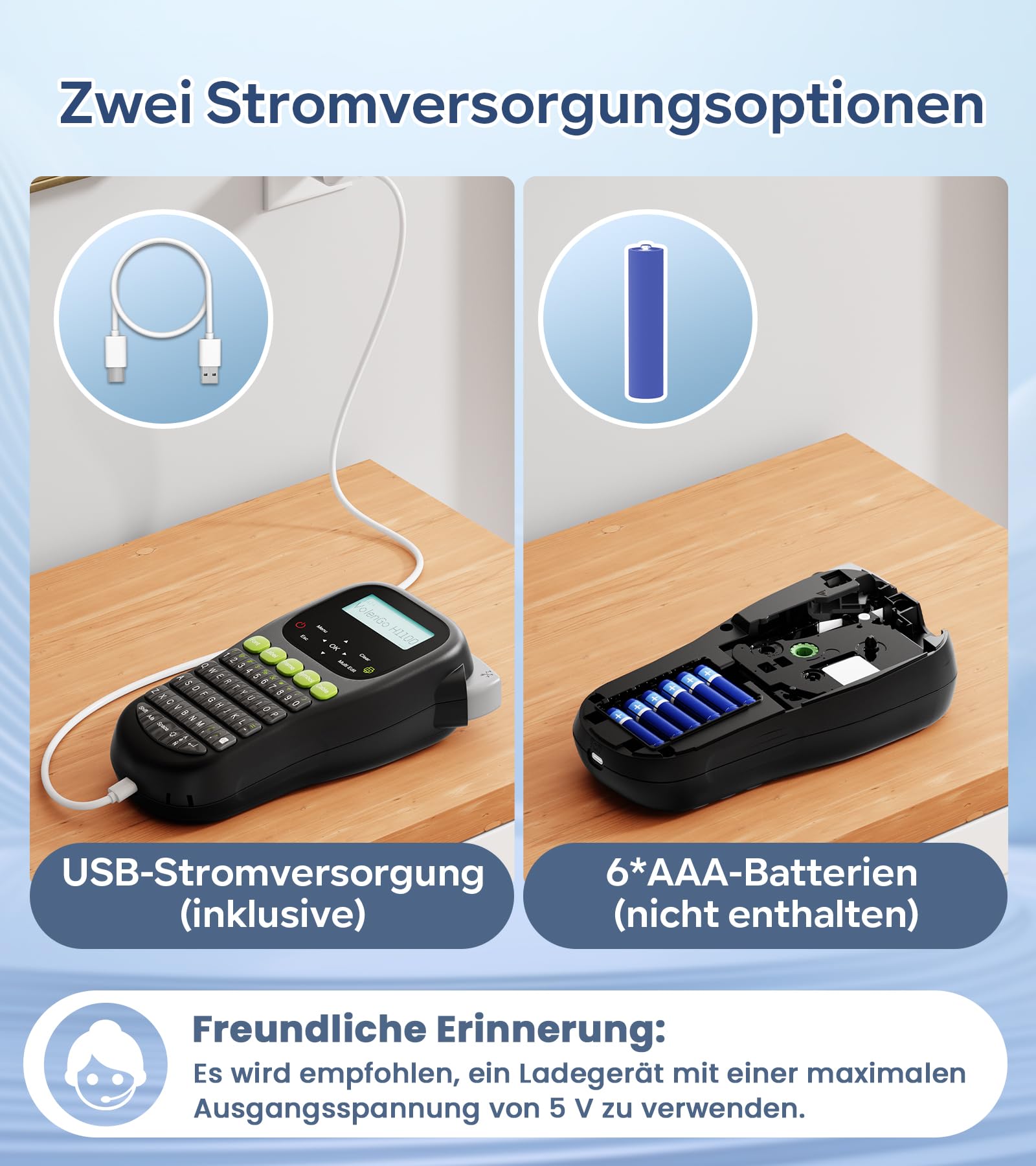 Beschriftungsgerät H1100 – Etikettiergerät & Etikettendrucker mit QWERT Tastatur, LCD-Hintergrundbeleuchtung und Selbstklebendem Label (12 mm). Portable Beschriftungsgerät Handgerät für Heim und Büro