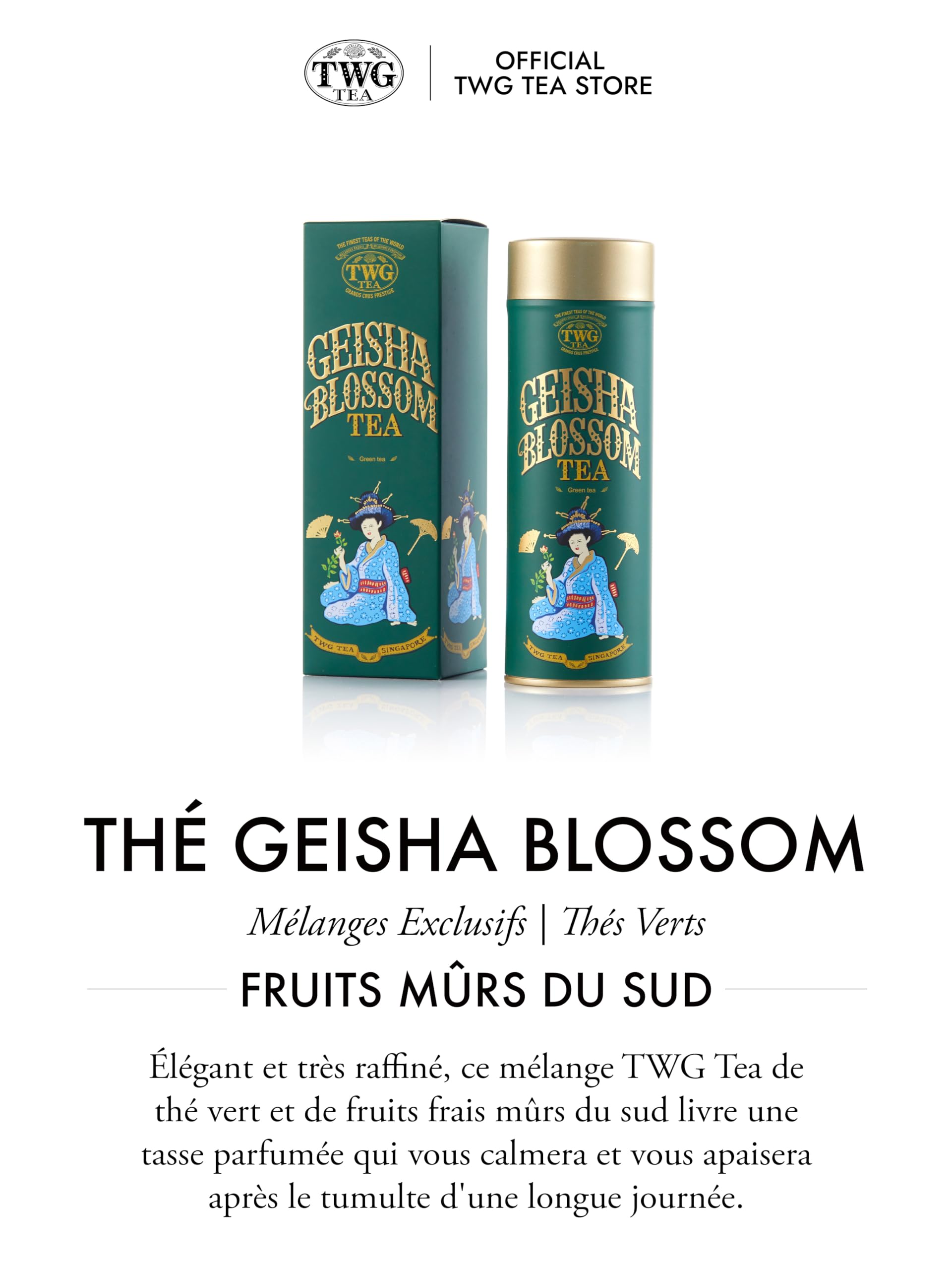 TWG Tea | Geisha Blossom Tea | Thé Vert | Pétales de Fruit de la Passion et de Souci | Boîte Haute Couture, 100G | Coffret Cadeau