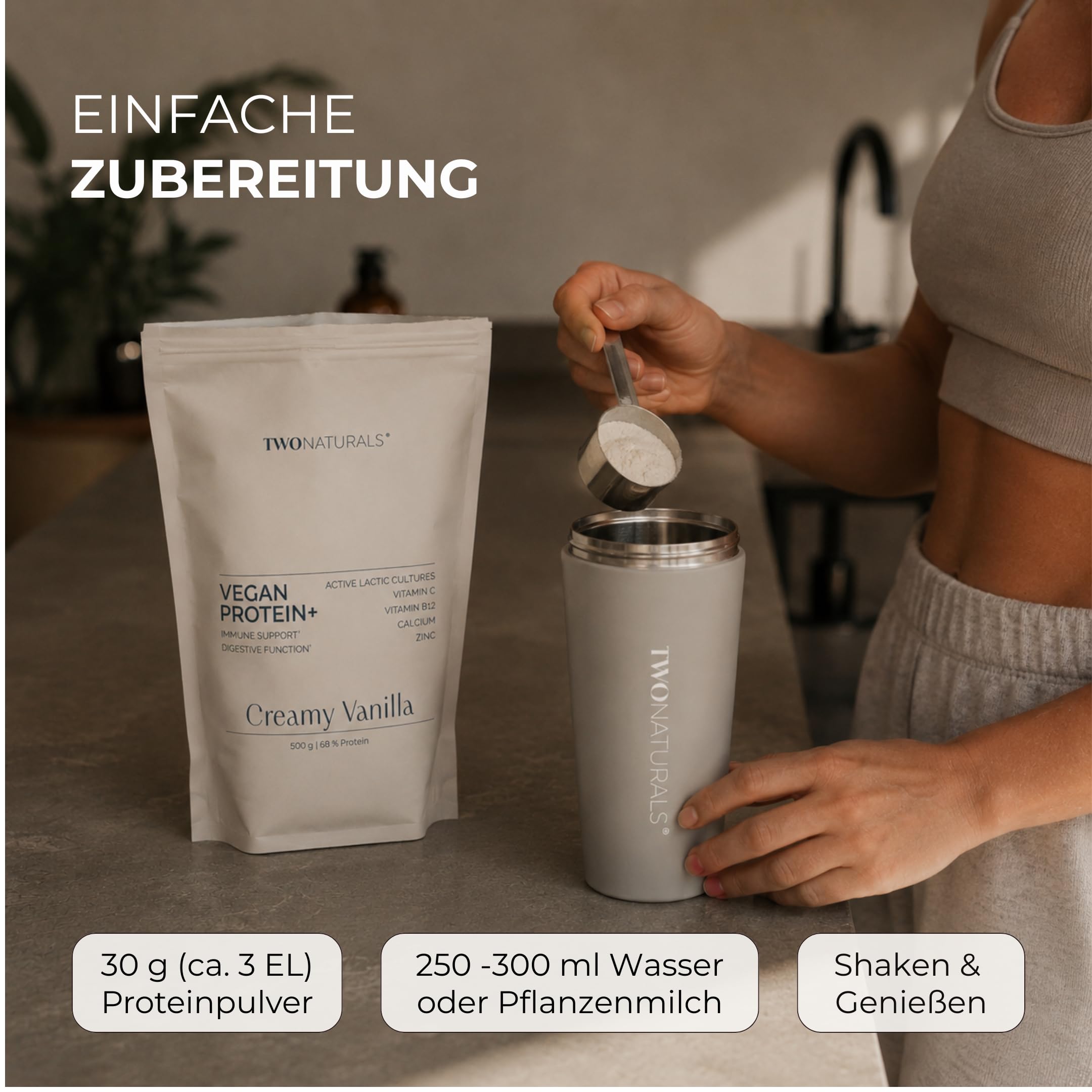 All-in-One Veganes Proteinpulver Vanilla & Schokolade 1kg | 20,6 g Protein | 15 Mrd. Probiotika | Vitamin C, B12 & Zink | Ohne Zuckerzusatz | Glutenfrei & Sojafrei