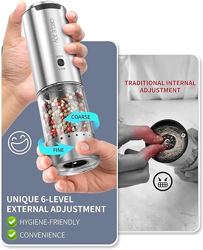 Miniatura 9 de CIRCLE JOY Molinillo de pimienta eléctrico recargable, molinillo de pimienta de acero inoxidable con recipiente lavable de 3.2 fl oz, luz LED blanca
