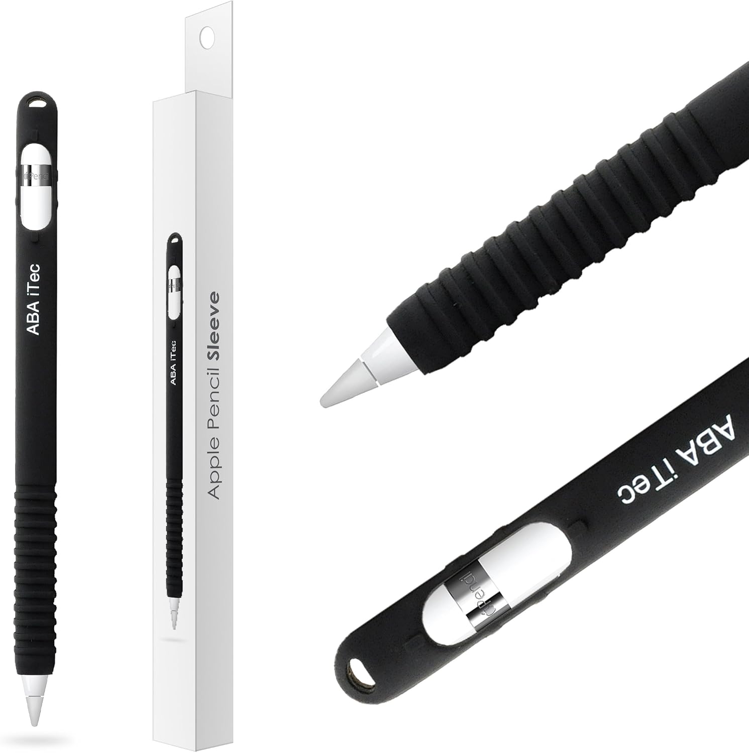 ABA iTec Apple Pencil Case Skin for iPad Pro Pen 9.7 & 10.5 with Premium Comfort with Soft Grip the Best Apple iPencil Accessory - Silicone Sleeve Cover with Cap Holder (Black)