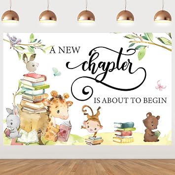 Storybook Baby Shower Backdrop - A New Chapter is About to Begin Baby Shower Decorations, Book Theme Forest Animal Party Supplies for Pregnancy Newborn Celebration