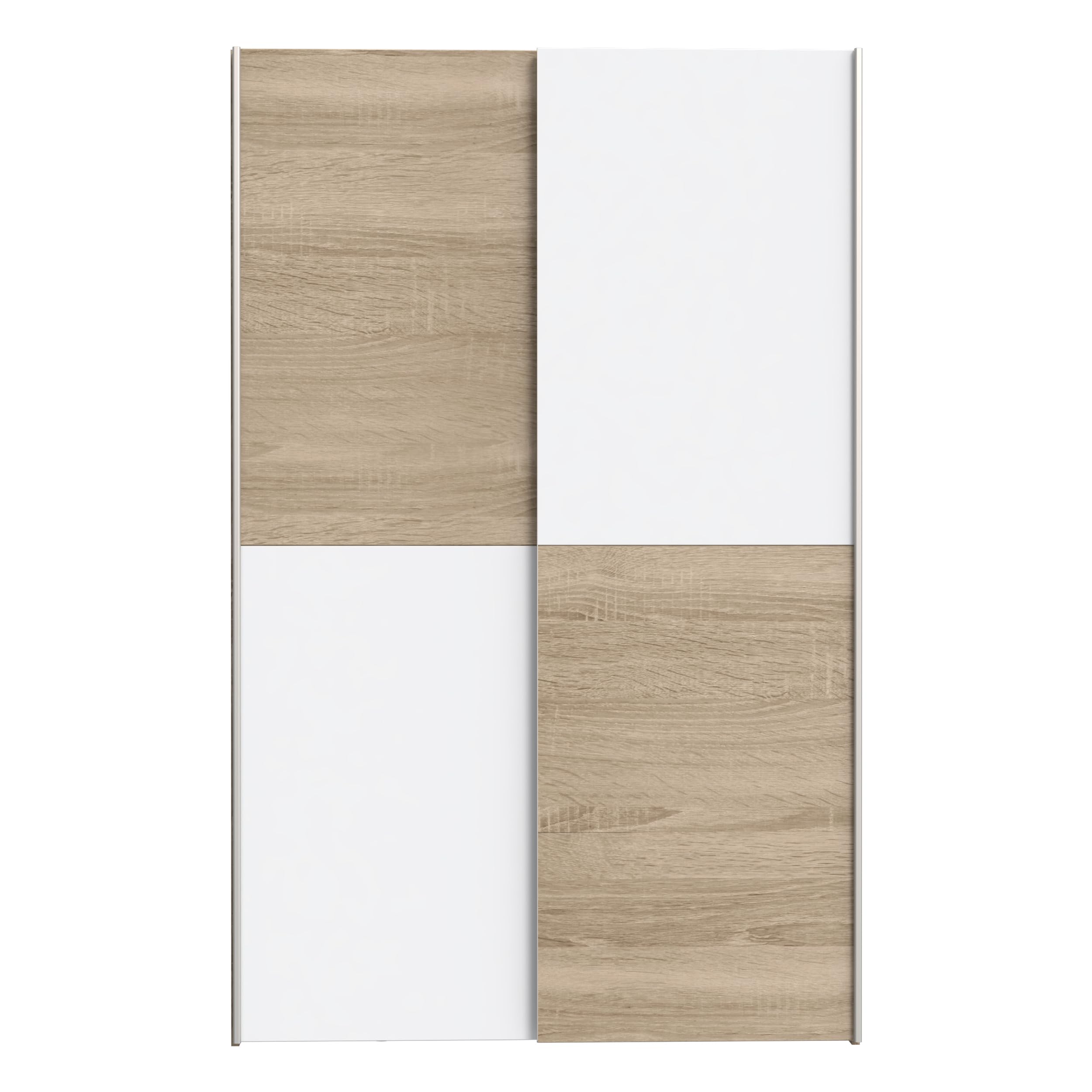 Forte OZZULA Kleiderschrank 120, 2-türiger Schwebetürenschrank, Einlegeböden und Kleiderstange, Holzwerkstoff, Sonoma Eiche Holzdekor, Weiß, 120,1 cm breit, 190,5 cm hoch, 41,6 cm tief