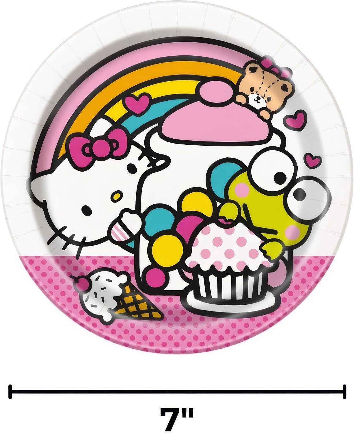 Pink & White Hello Kitty & Friends Round Paper Dessert Plates - 7" (Pack of 8) - Adorable Design, Perfect for Hello Kitty-themed Parties and Celebrations