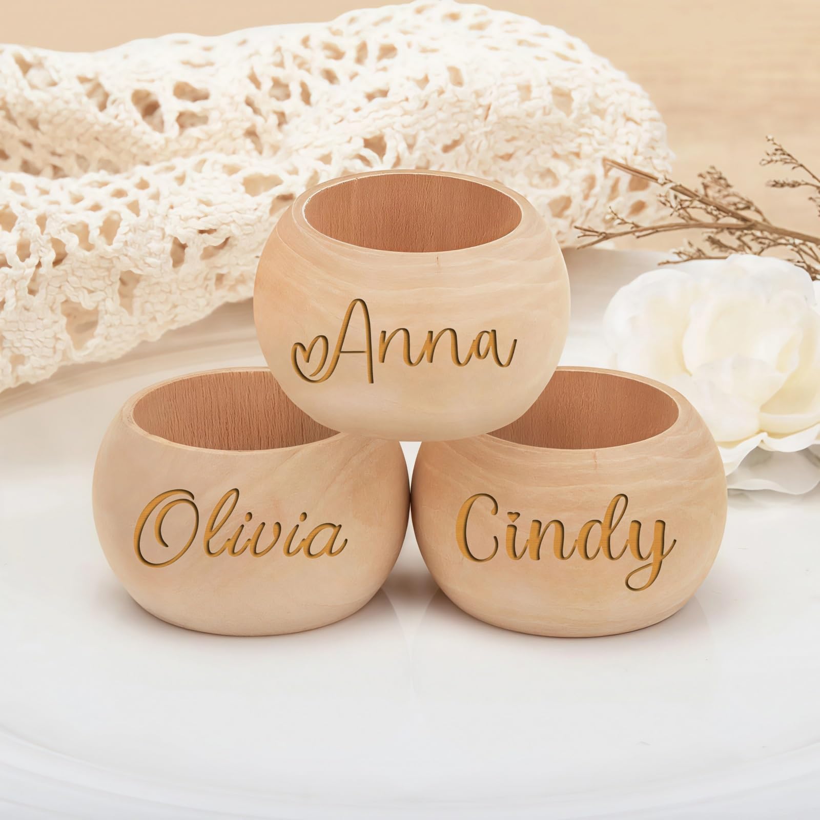 Personalized Rustic Wooden Napkin Rings, Custom Engraved Name Napkin Holders For Wedding Tables Decor, Party Gifts, Guest Favors