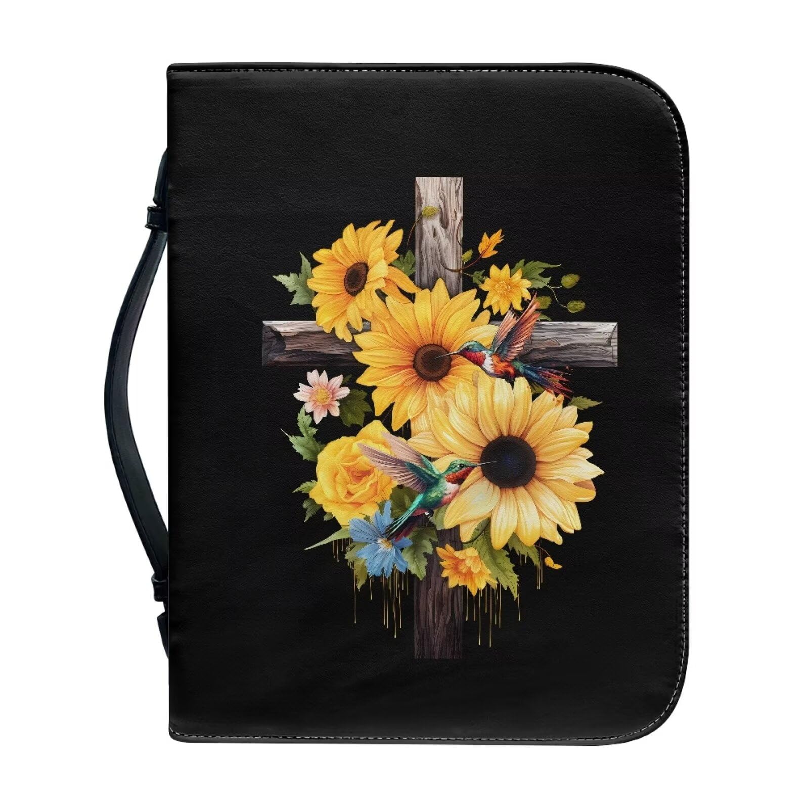 Psesaysky Bird Flower Cross Bible Covers for Women Bible Holder Case Large Size with Handle Waterproof Bible Protector PU Leather Bible Organizer Bag for Men-image-42