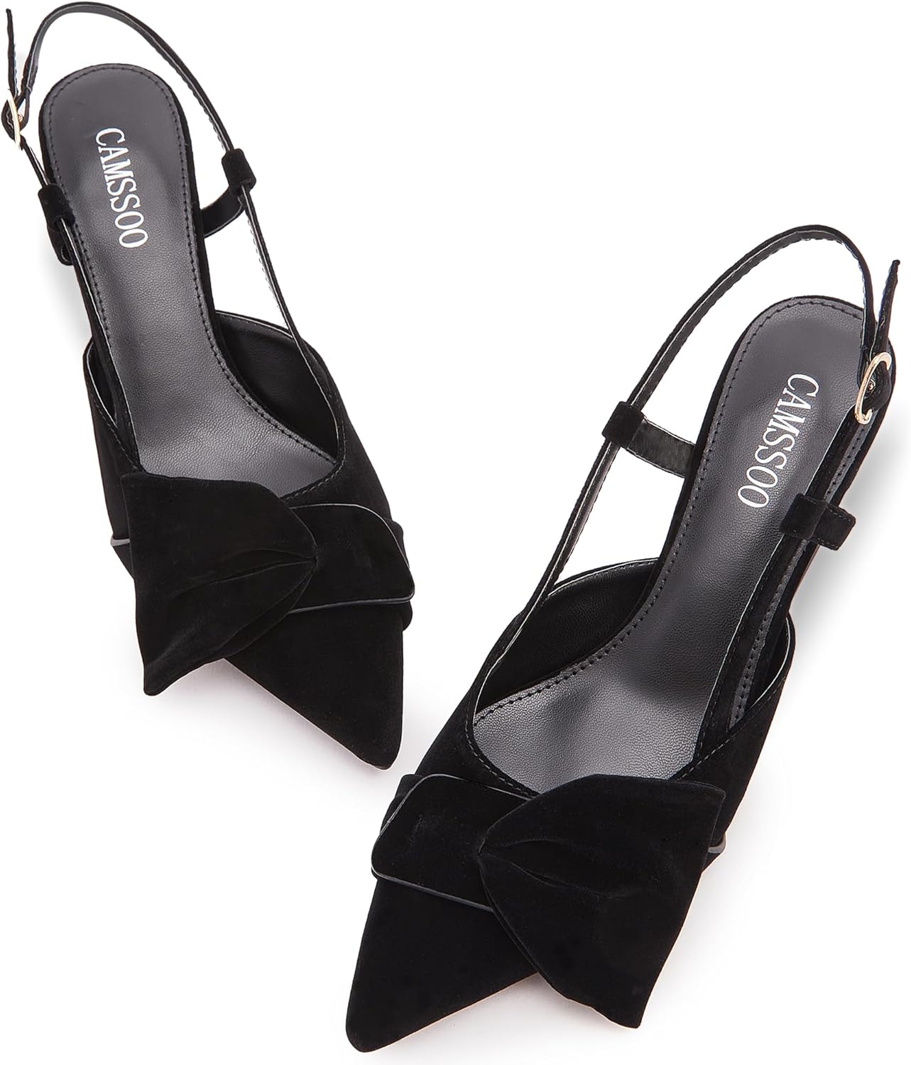 CAMSSOO Slingback Kitten Heels for Women Suede Bow Closed Pointed Toe Pumps Low Heel Dress Shoes Wedding Party Office - Image 6