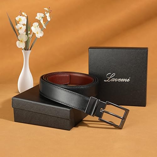Miniatura 6 de Lavemi Mens Belt Reversible 100% Italian Leather Dress Casual,One Reverse for 2 Colors,Trim to Fit