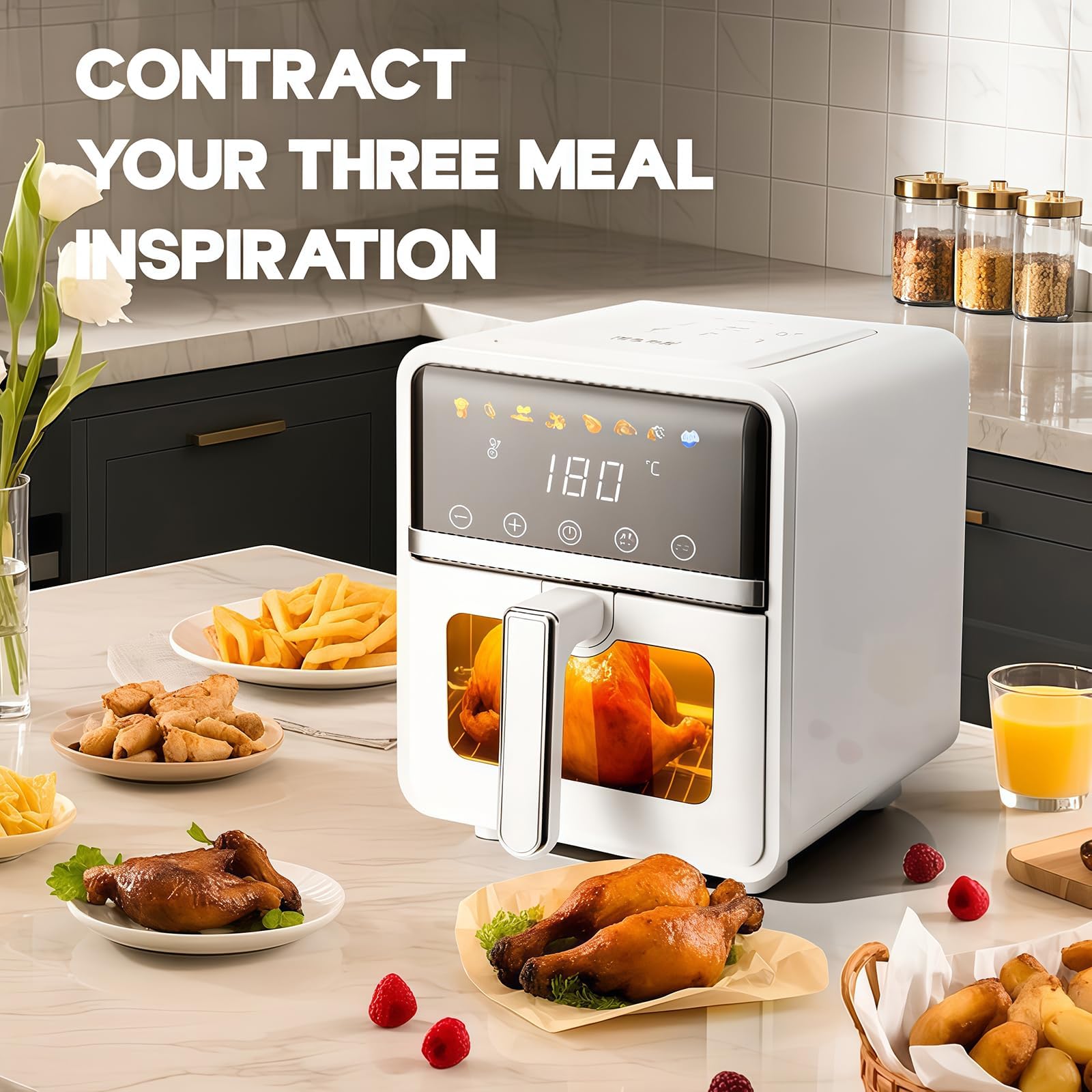 Horno freidora de aire digital de 5 litros con pantalla táctil | 8 preajustes de un solo toque para cocinar saludable sin aceite | Tamaño familiar y cesta antiadherente fácil de limpiar
