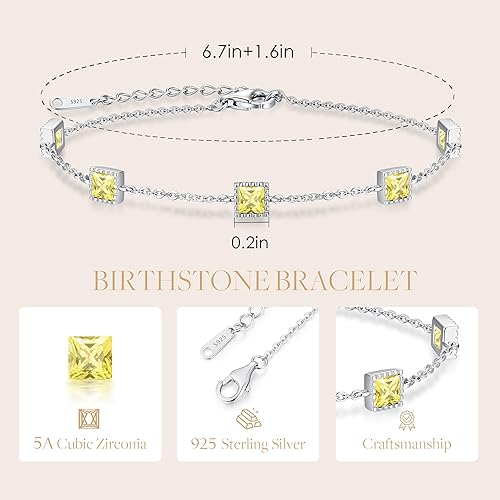 Miniatura 4 de CDE Pulseras de plata de ley 925 con piedra natal para mujer, delicada pulsera de eslabones ajustables para mujer, aniversario, cumpleaños,