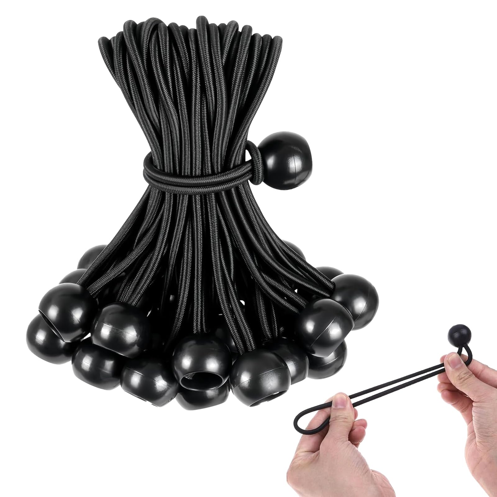 20 Pcs Black Tarpaulin Bungees Balls Tarp Bungee Cord for Banner, Tarp, Pavilions, Tents, Bungee Hooks, Holder, Flag Poles