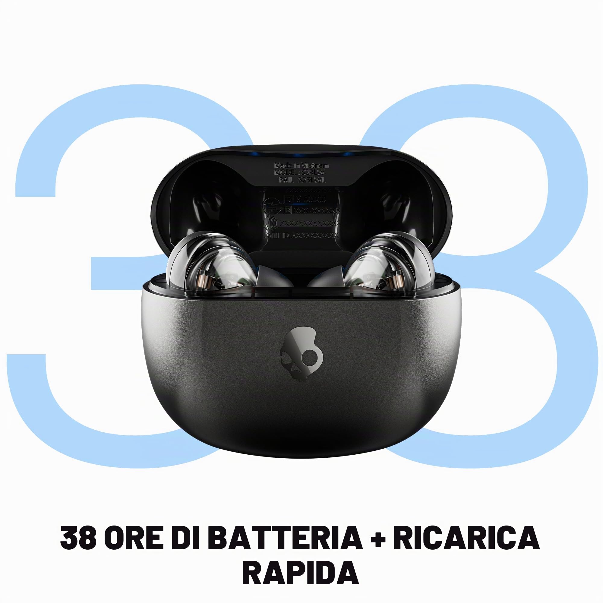 Skullcandy Rail ANC Cuffie Wireless In-Ear con Cancellazione del Rumore e Microfono, 27 Ore di Autonomia, Compatibili con iPhone, Android e Dispositivi Bluetooth - Nero | In-Ear, cuffie Bluetooth, cancellazione del rumore, batteria 38 ore, microfono per i