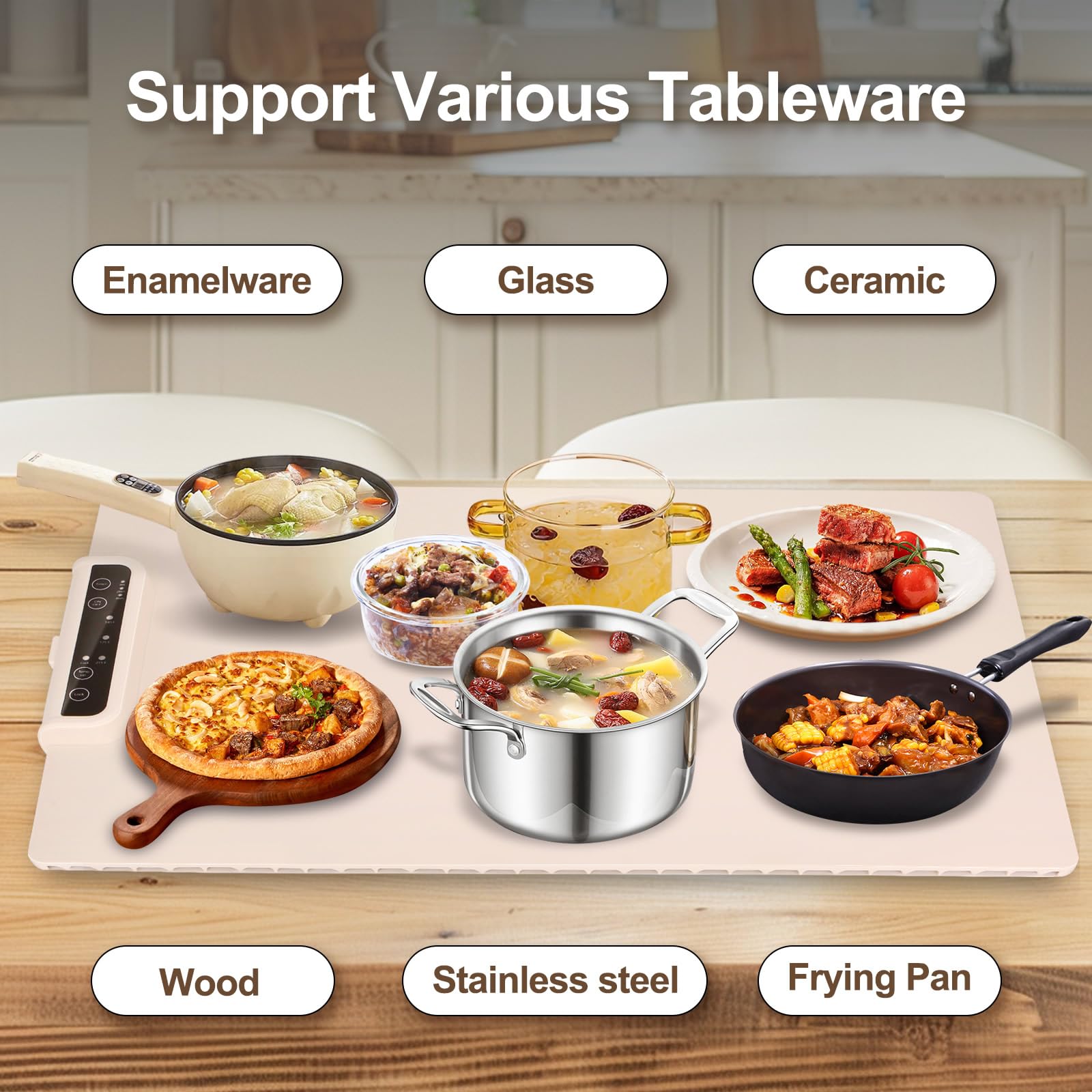 Calentador Comida Portatil, Calentadores de Comida para Buffet, Calentador de Comida Plegable para Fiestas con 3 Modos y Calentamiento Rápido