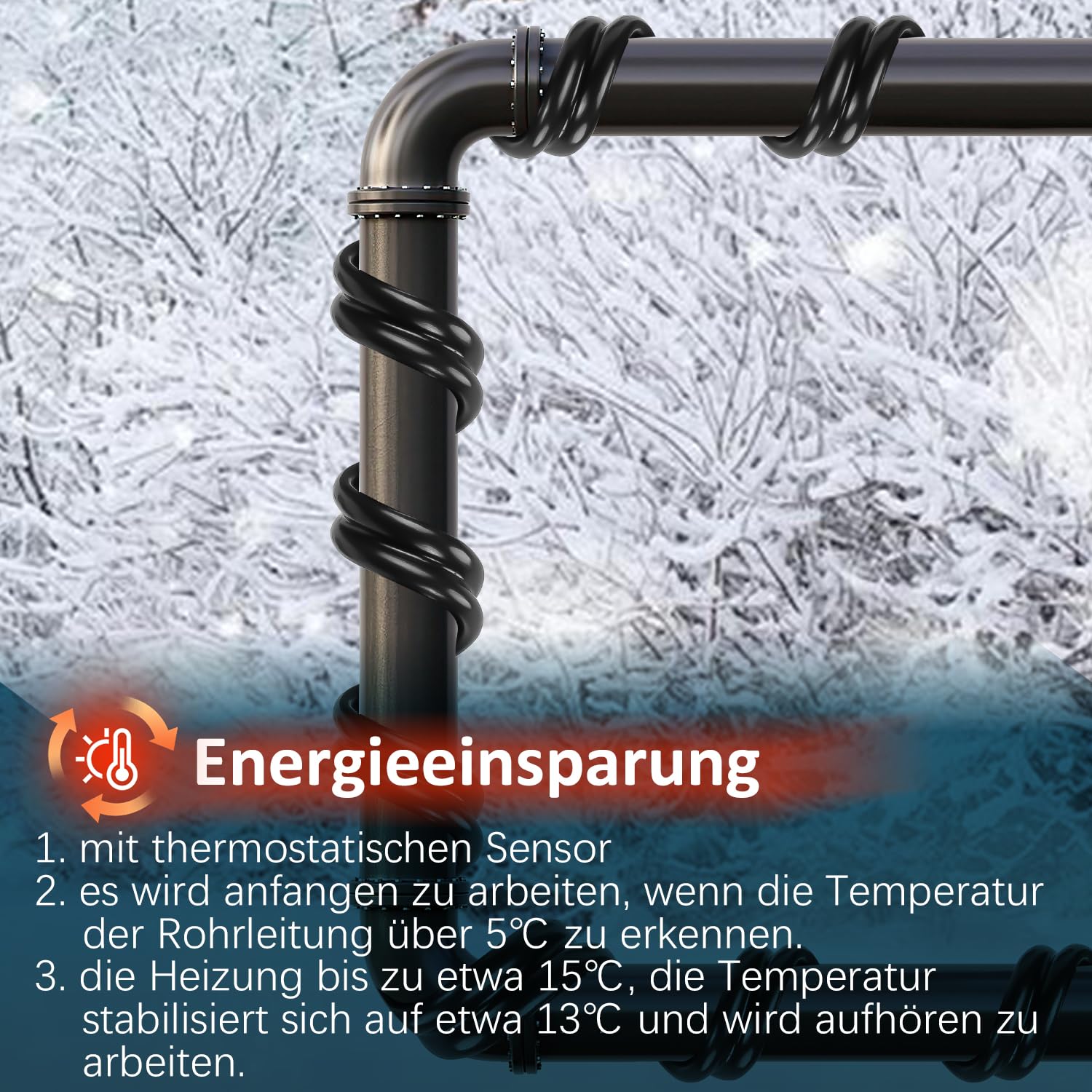 Daromigo 2 m kabel grzejny z termostatem, 32 W, 230 V, IP68, kabel chroniący przed zamarzaniem, ogrzewanie rurowe z automatycznym wyłącznikiem 16 W/M, taśma grzewcza do rur wodnych w domu, basenie,
