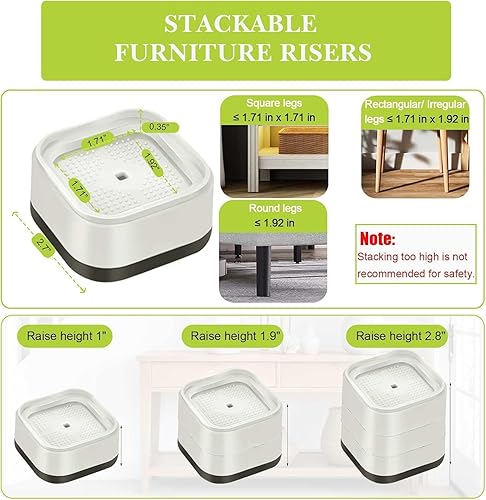 Miniatura 67 de 4 Pack Furniture Risers 1 Inch, Adjustable Bed Risers Heavy Duty for Table Desk Couch Chair Sofa Cabinet Bed Legs Dorm, Square Stackable Bed Raisers