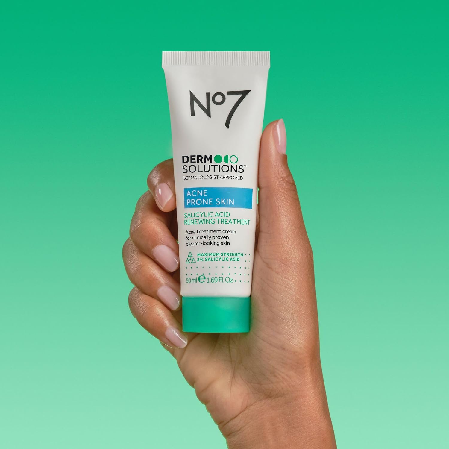 No7 Derm Solutions 2% Salicylic Acid Acne Treatment for Face - Pimple Cream with Maximum Strength for Clearer Skin - Non-Drying Exfoliating Formula for Acne Prone Skin (1.69 fl oz)