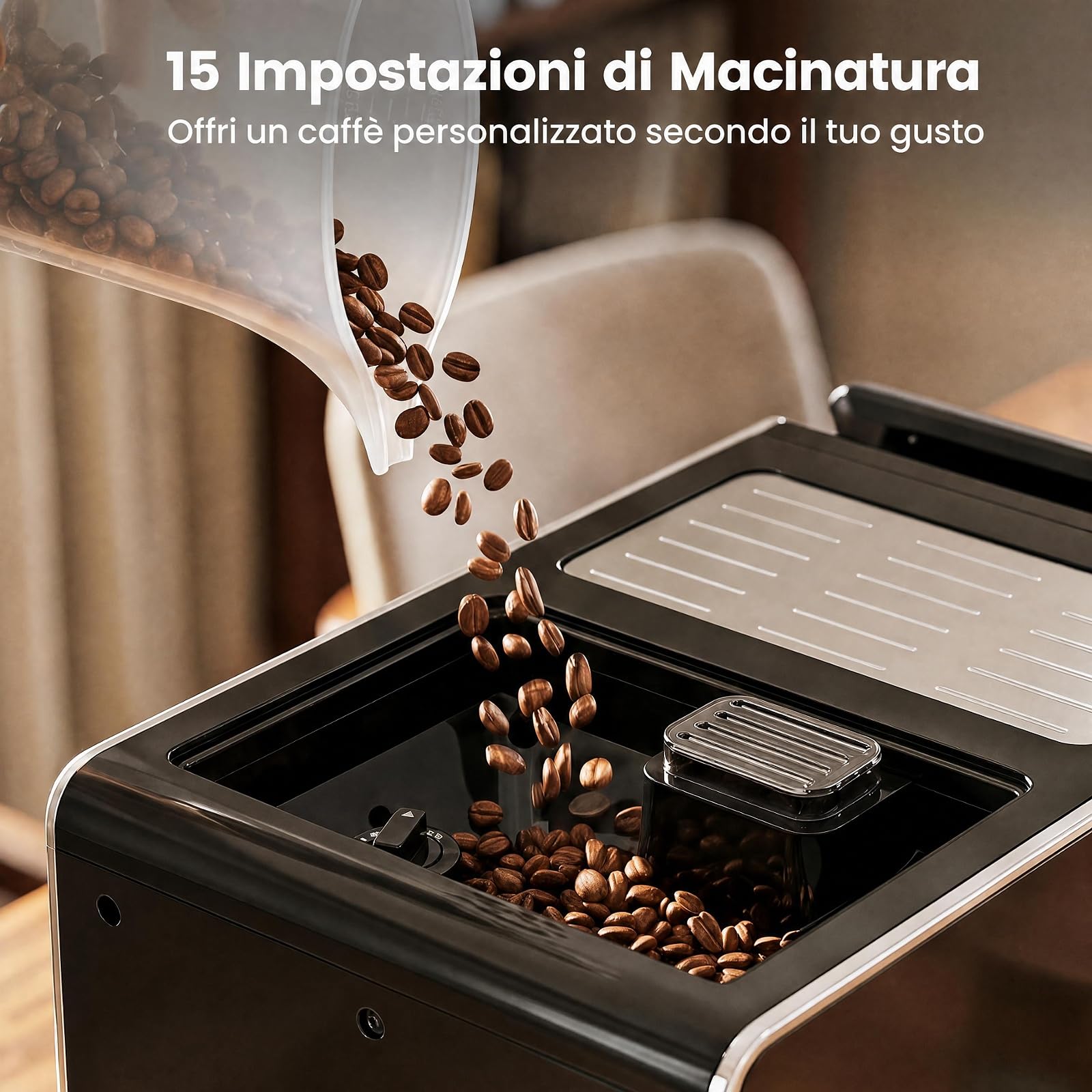 COSTWAY Machina da Caffè Automatica, con Macinacaffè e Montalatte, 15 Bar