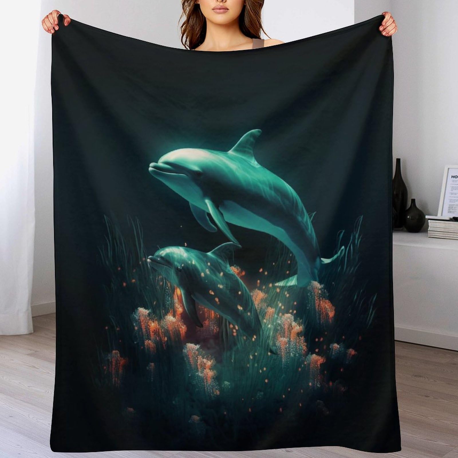 Couverture douce dauphins légère contre le froid sur votre canapé-lit