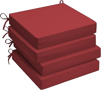UNIKOME Outdoor Chair Cushions Pack of 4, Water Resistant Patio Cushions with Ties, High Density Sponge Filling Square Corner Seat Cushions for Outdoor Furniture, 18.5"*16"*3", Wine