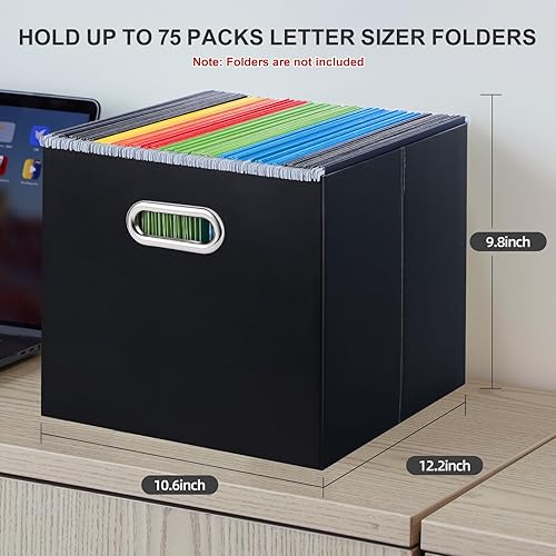 Vista 14 de Oterri - Organizador de archivos, caja de almacenamiento pequeña, organizador de cartón, caja plegable para colgar carpetas, tamaño carta