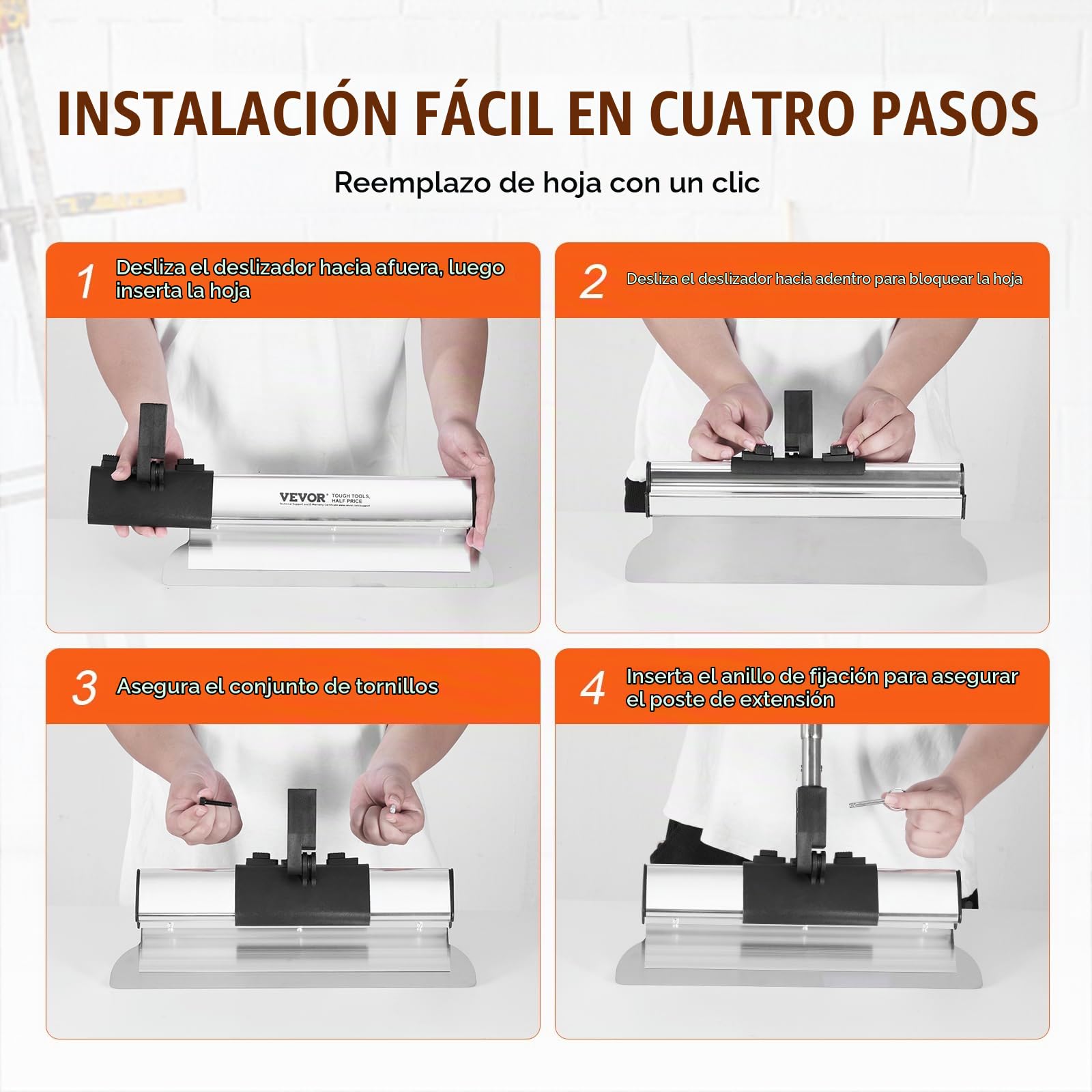VEVOR Juego de Cuchillas para Desnatar Paneles de Yeso, Cuchillos de Acero Inoxidable de 178/254/356/406/610 mm y Mango de Extensión de 862-2072 mm, Herramientas Profesionales para Placa de Yeso
