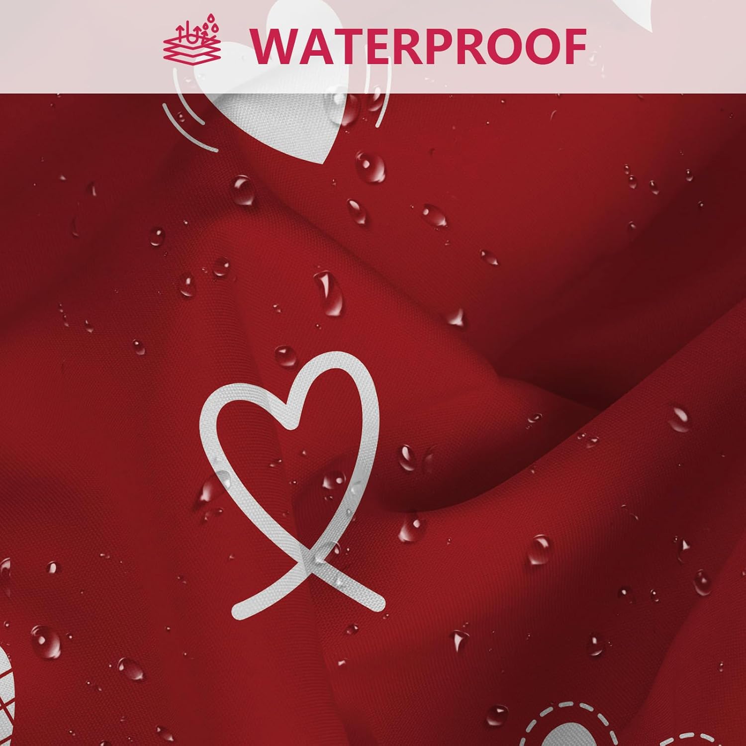 MEHOFOND 4pcs Valentines Shower Curtain Set Red Love White Heart Shower Curtain Sets for Valentine's Day Bathroom Decor Sweetheart Bathroom Curtains with Non-Slip Rugs Toilet Lid Cover and Bath Mat